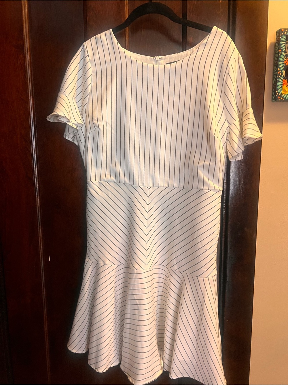 Sunday in Brooklyn White Dress with Navy Pinstripes